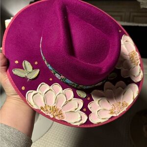 Floral Embellished Pink Hat
